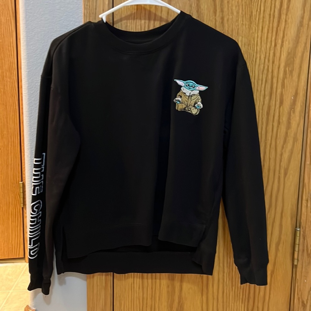 STAR WARS- baby yoda embroidered sweatshirt. it’s really soft and comfortable.
